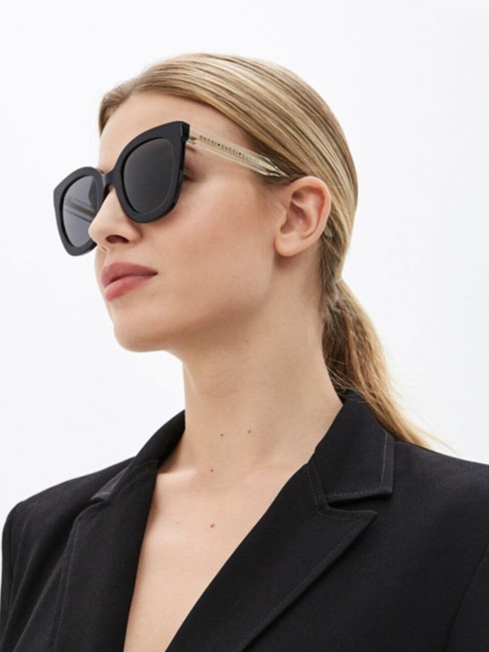 Gucci Women Sunglasses Black Crystal Grey Cat Eye GG0564SN 001 NEW AUTHENTIC - Picture 8 of 12